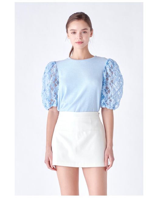 English Factory Floral Texture Sleeve Top