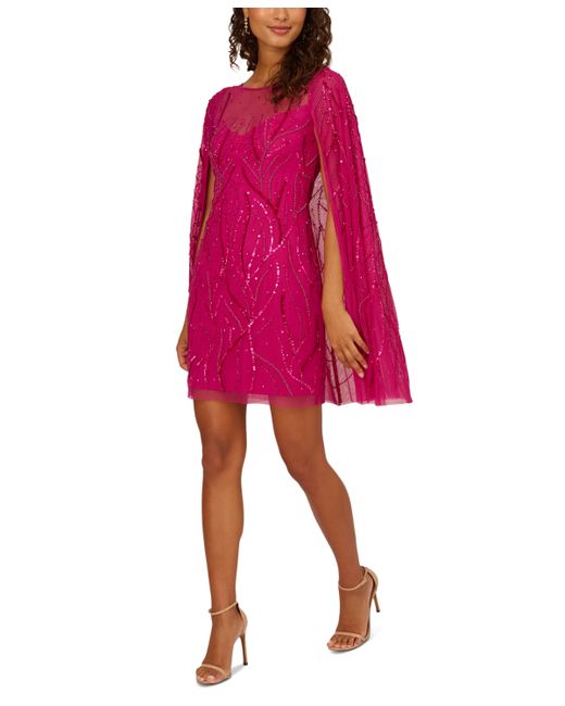 Adrianna Papell Embellished Cape Dress