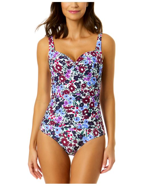 Anne Cole Retro Printed Twist-Front One-Piece Swimsuit
