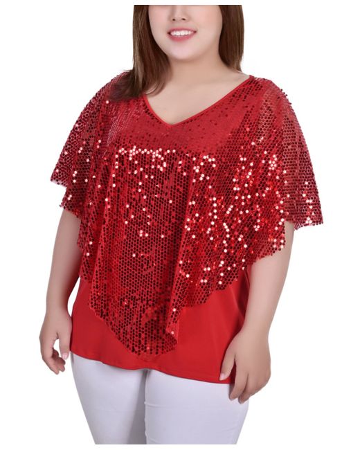 Ny Collection Plus Sequin-Front Poncho Top