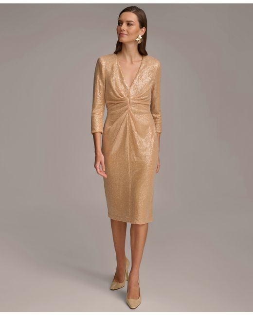 Donna Karan 3/4-Sleeve Sequin Sheath Dress