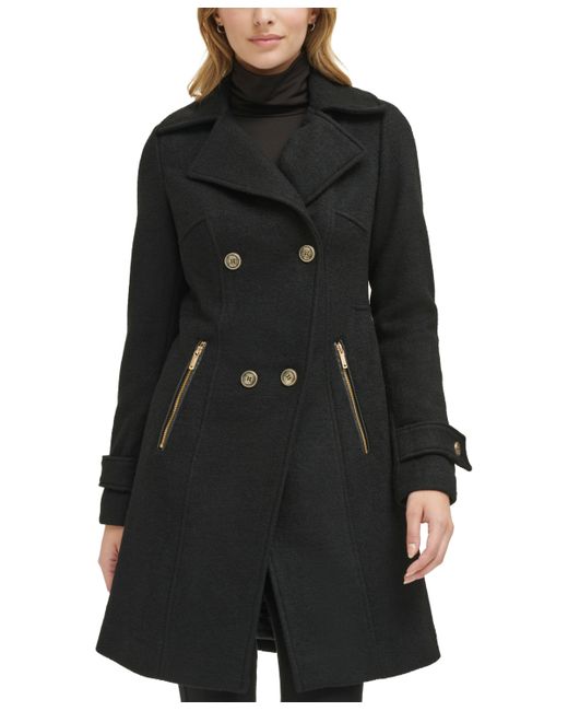Guess Petite Notched-Collar Double-Breasted Cutaway Coat