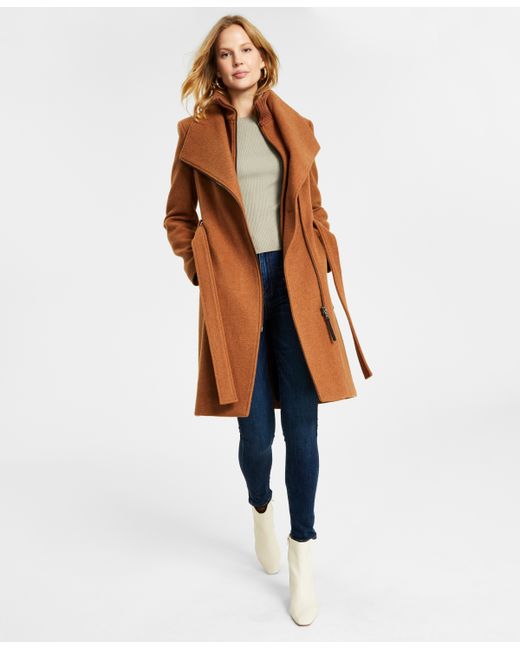 Calvin Klein Wool Blend Belted Wrap Coat Created for
