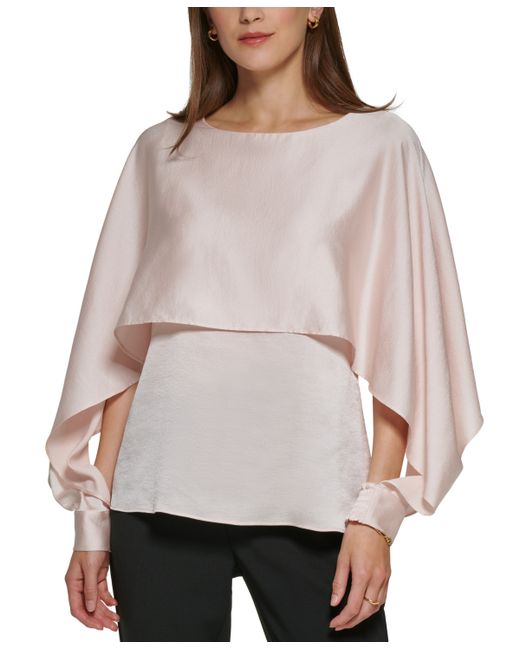 Dkny Petite Solid Crewneck Smocked-Cuff Cape Blouse Created for