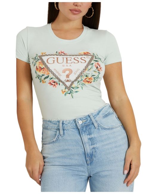 Guess Triangle Logo Embellished T-Shirt