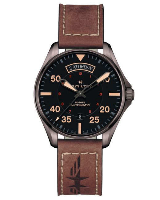 Hamilton Swiss Automatic Pilot Brown Leather Strap Watch 42mm