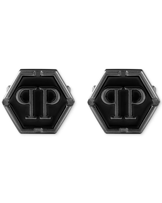 Philipp Plein Logo Black Hexagon Cuff Links