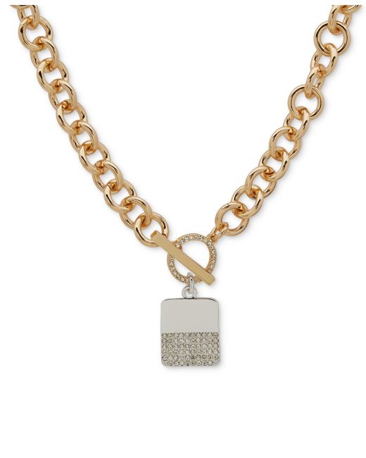 Dkny Two-Tone Crystal Charm Toggle 17 Collar Necklace