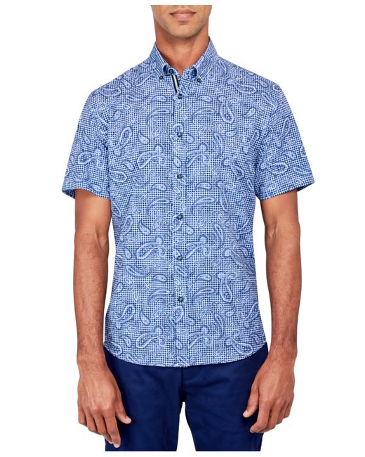 Society Of Threads Regular-Fit Non-Iron Performance Stretch Paisley Check-Print Button-Down Shirt