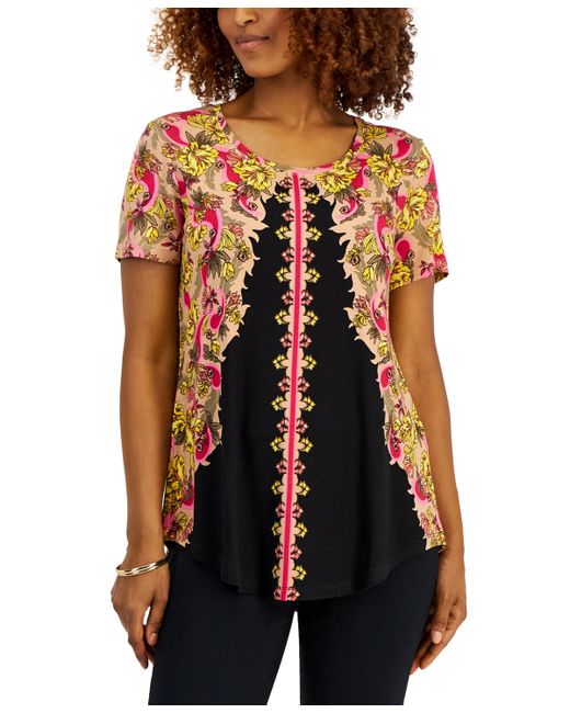 Jm Collection Printed Short-Sleeve Scoop-Neck Top Created for