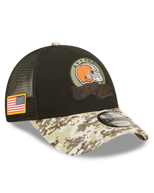 New Era Camo Cleveland Browns 2022 Salute To Service 9FORTY Snapback Trucker Hat