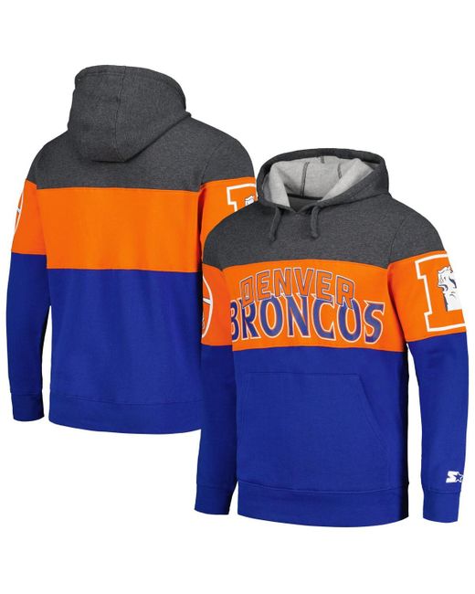 Starter Heather Charcoal Distressed Denver Broncos Extreme Pullover Hoodie