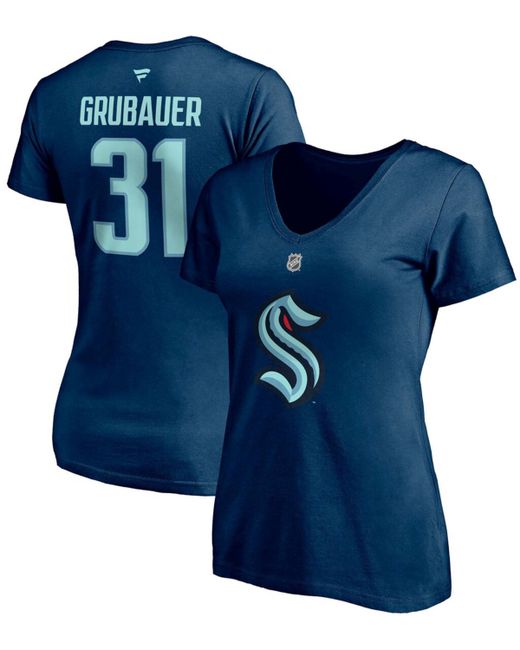 Fanatics Philipp Grubauer Seattle Kraken Authentic Stack Name and Number V-Neck T-shirt