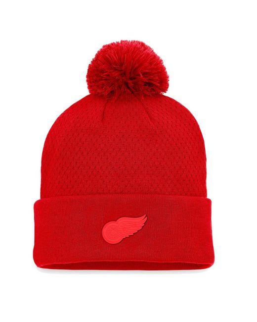 Fanatics Detroit Wings Authentic Pro Road Cuffed Knit Hat with Pom