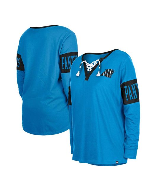 New Era Carolina Panthers Lace-Up Notch Neck Long Sleeve T-shirt