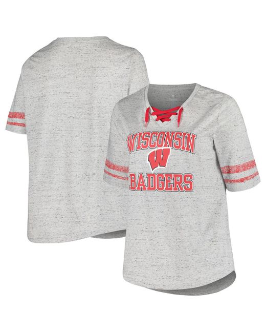 Profile Distressed Wisconsin Badgers Plus Striped Lace-Up T-shirt