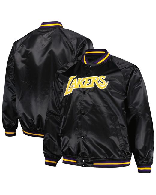 Mitchell & Ness Los Angeles Lakers Big and Tall Hardwood Classics Wordmark Satin Raglan Full-Zip Jacket