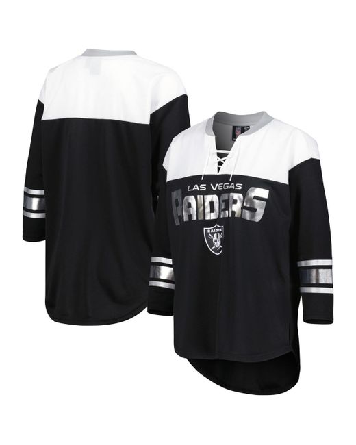 G-iii 4her By Carl Banks White Las Vegas Raiders Double Team 3/4-Sleeve Lace-Up T-shirt
