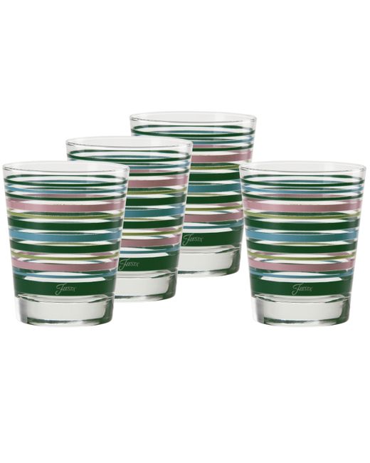 Fiesta Tropical Stripes 15-Ounce Tapered Double Old Fashioned Dof Glass Set of 4 Turquoise Lemongrass and Peony