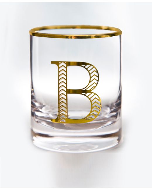 Qualia Glass Monogram Rim and Letter B Double Old Fashioned Glasses Set Of 4