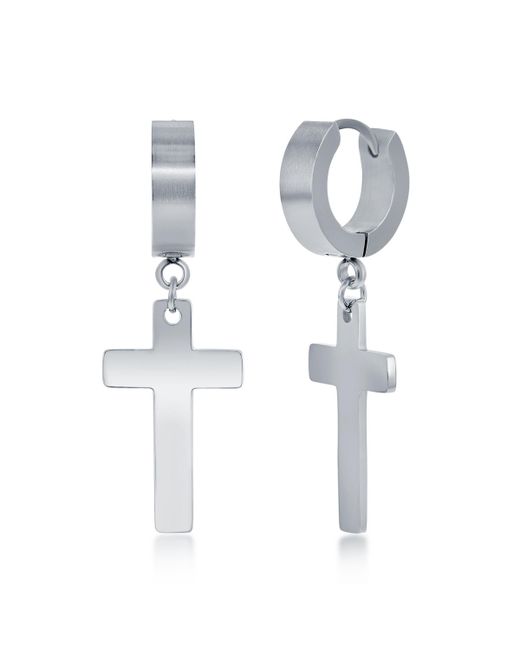 Metallo Cross Charm Polished Huggie Hoop Earrings