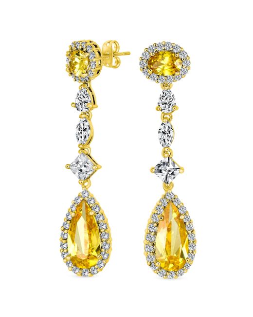 Bling Jewelry Art Deco Wedding Canary Yellow Aaa Cubic Zirconia Halo Long Pear Solitaire Teardrop Cz Statement Dangle Chandelier Earrings For Pa
