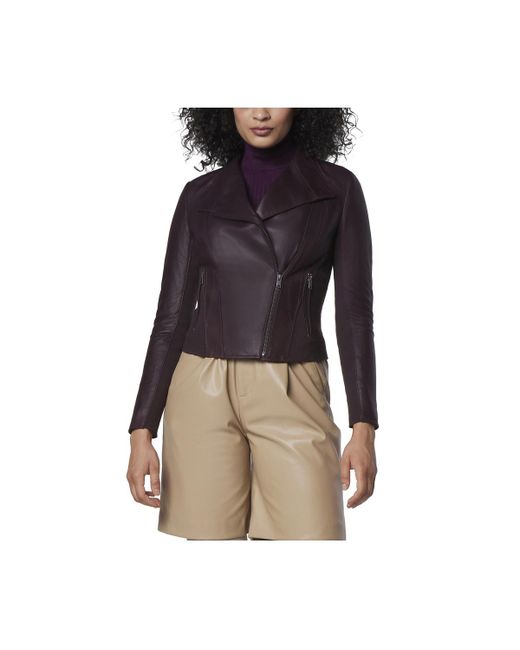 Andrew Marc Felix Asymmetrical Moto Jacket With Wing Collar