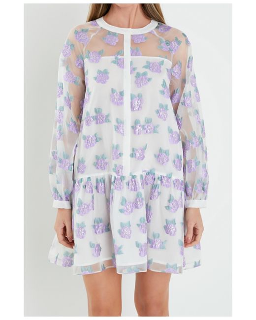 English Factory Floral Organza Buttoned Mini Dress