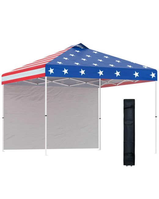Outsunny 10 Pop-Up Canopy Party Tent with 1 Sidewall Rolling Carry Bag on Wheels Adjustable Height Folding Outdoor Shelter Multicolored