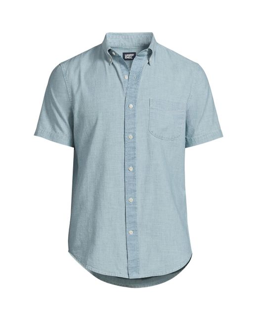 Lands' End Short Sleeve Button Down Chambray Traditional Fit Shirt