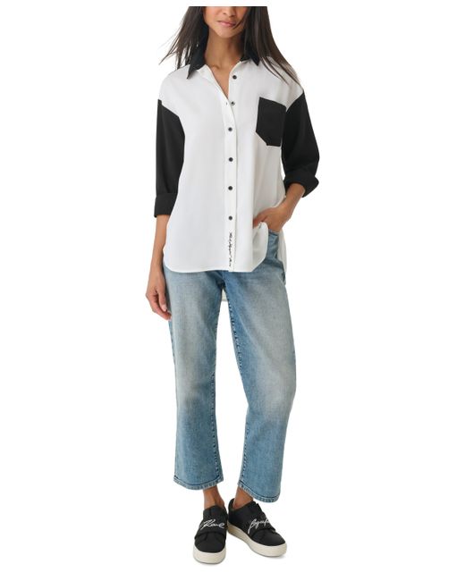 Karl Lagerfeld Colorblocked Button-Up Blouse Black