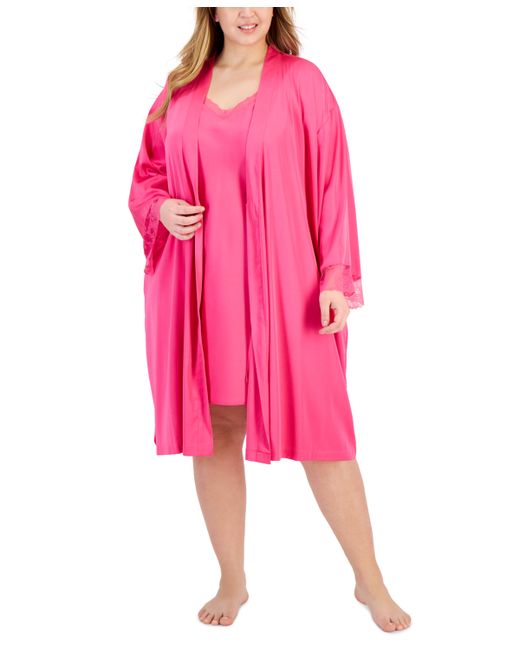I.N.C. International Concepts Plus Lace-Trim Stretch Satin Robe Created for