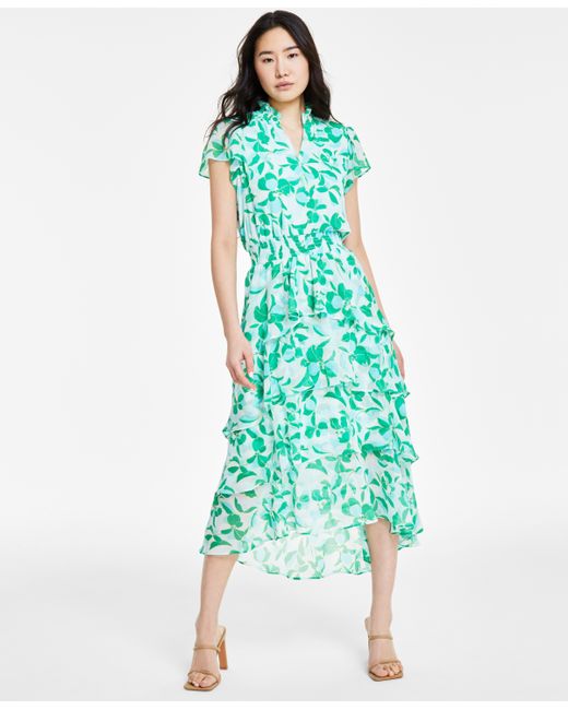 Sam & Jess Floral-Printed Smocked-Waist Tiered Midi Dress