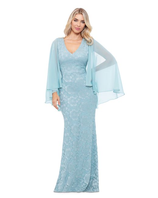 Betsy & Adam Lace Cape-Sleeve Gown
