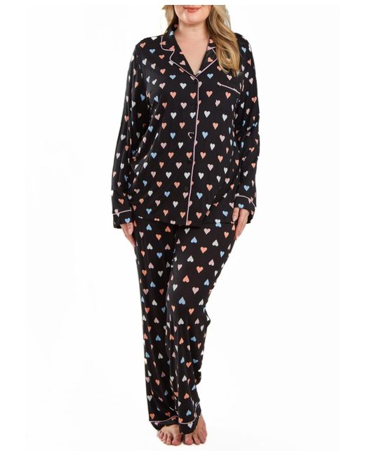 iCollection Tobey Plus Button Down Modal Pajama Pant Set with Contrast Trim