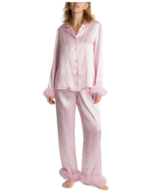 Linea Donatella Marabou Feather Satin Pajama Set