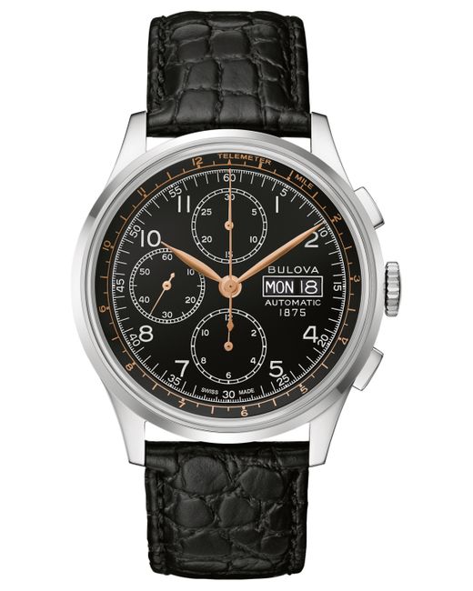 Bulova Swiss Automatic Chronograph Joseph Black Leather Strap Watch 42mm