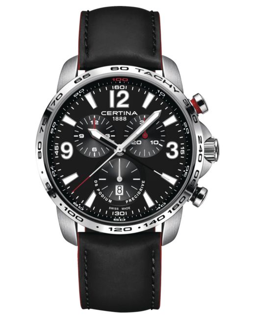Certina Swiss Chronograph Ds Podium Leather Strap Watch 44mm