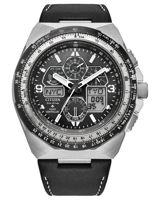 Citizen Eco-Drive Chronograph Promaster Skyhawk Leather Strap Watch 46mm