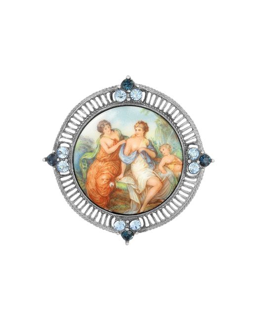 2028 Glass Crystal Round Cameo Brooch