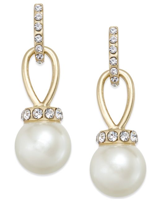 Charter Club Imitation Pearl and Pave Drop Earrings Created for