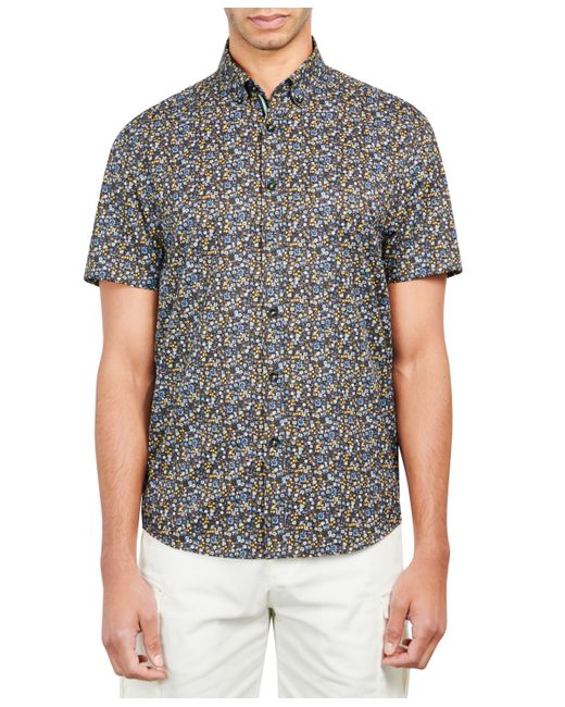 Society Of Threads Slim-Fit Performance Stretch Floral Short-Sleeve Button-Down Shirt