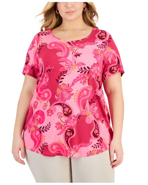 Jm Collection Plus Floral-Print Scoop-Neck Top Created for