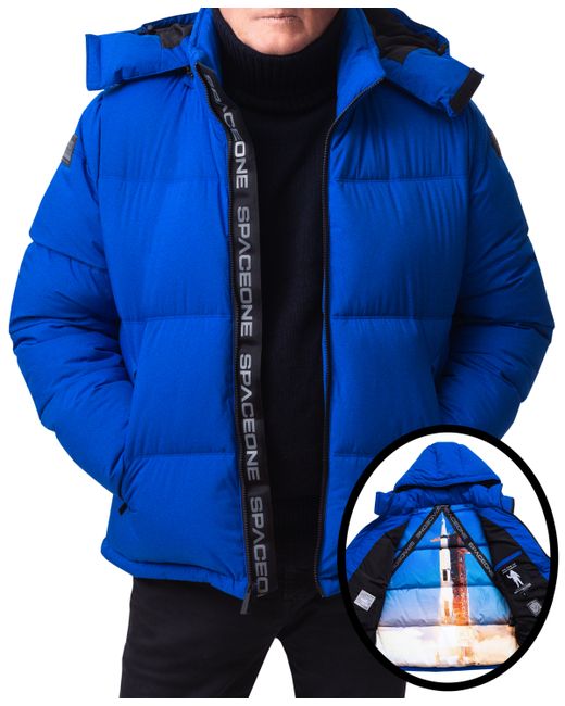 Space One Nasa Inspired Hooded Puffer Jacket with Printed Astronaut Interior