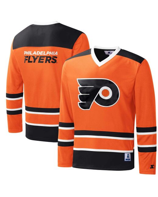 Starter Black Philadelphia Flyers Cross Check Jersey V-Neck Long Sleeve T-shirt