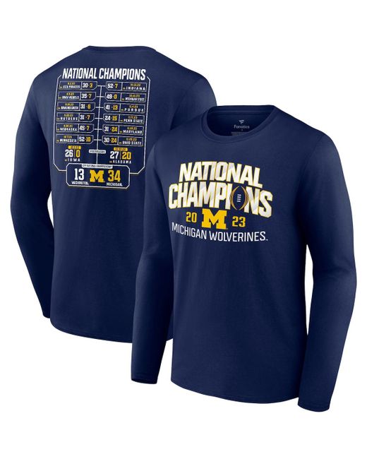 Fanatics Michigan Wolverines College Football Playoff 2023 National Champions Schedule Long Sleeve T-shirt