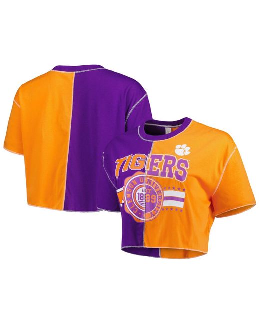 Zoozatz Orange Clemson Tigers Colorblock Cropped T-shirt