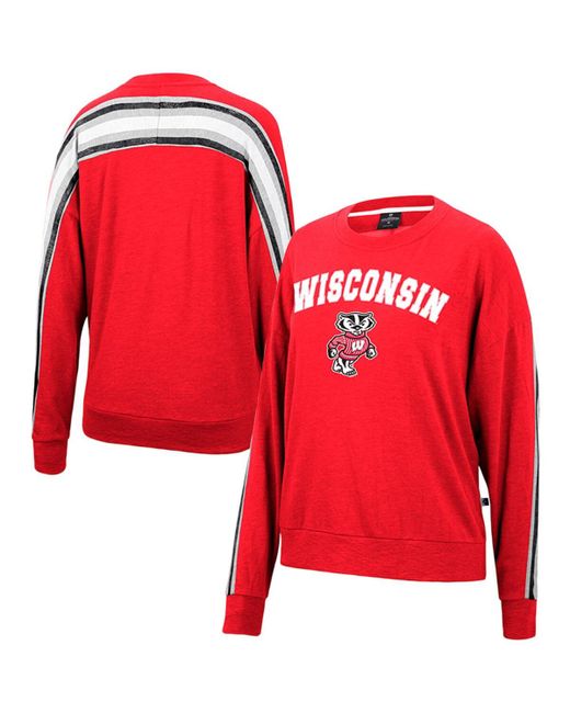 Colosseum Heathered Wisconsin Badgers Team Oversized Pullover Sweatshirt