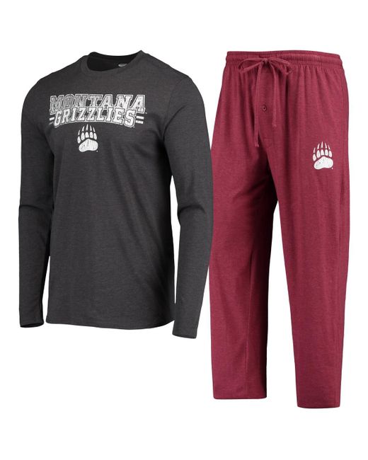 Concepts Sport Heathered Charcoal Distressed Montana Grizzlies Meter Long Sleeve T-shirt and Pants Sleep Set Charcoa