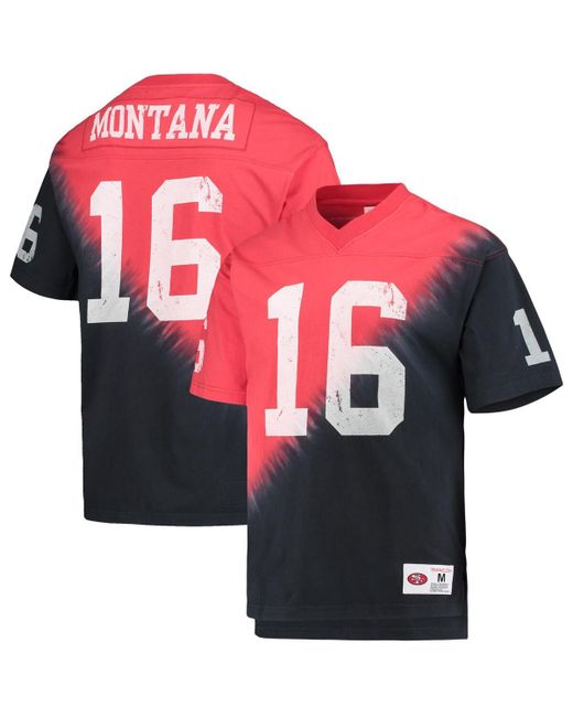 Mitchell & Ness Joe Montana Red San Francisco 49ers Retired Player Name Number Diagonal Tie-Dye V-Neck T-shirt